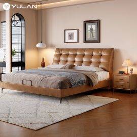 Best Selling Leather Bed Luxury Modern Solid Wood Frame Leather King Size Leather Bed