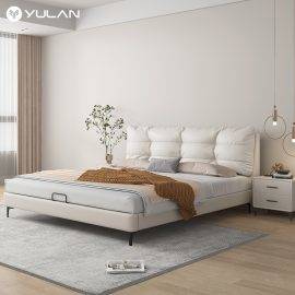 Foshan wholesale modern luxury bedroom furniture king size solid wood genuine leather bed