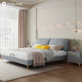 Home luxury furniture high headboard Italian minimalist design king size wooden frame bed
